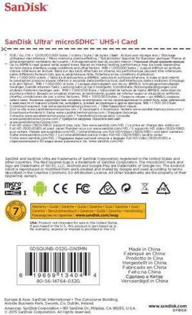 Alt view image 3 of 3 - SanDisk 32GB microSDHC micro SD Ultra 80MB/s C10 32G microSD SDSQUNS-032G sliver