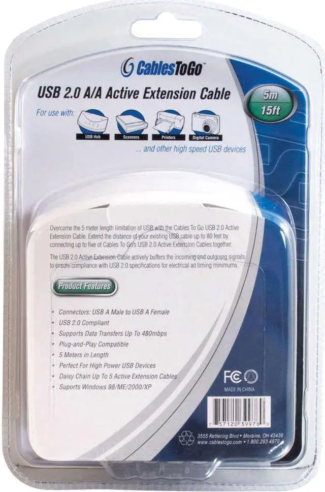 Alt view image 2 of 5 - C2G 5m USB 2.0 A Male to A Female Active Extension Cable