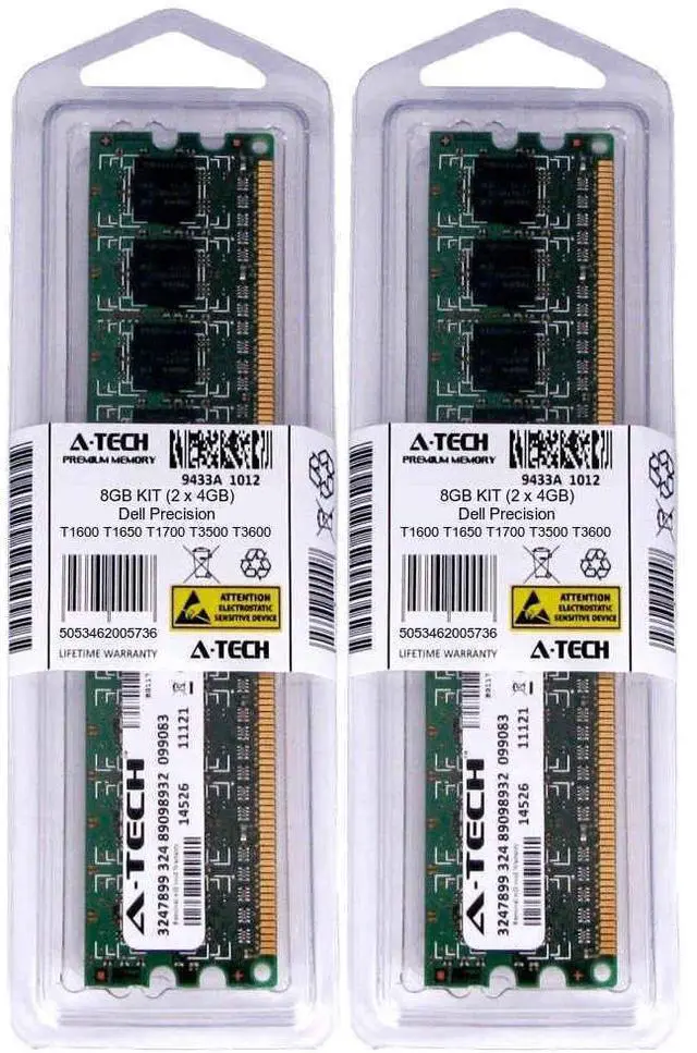 Main image of 8GB KIT 2 x 4GB Dell Precision T1600 T1650 T1700 T3500 T3600 T3610 Ram Memory