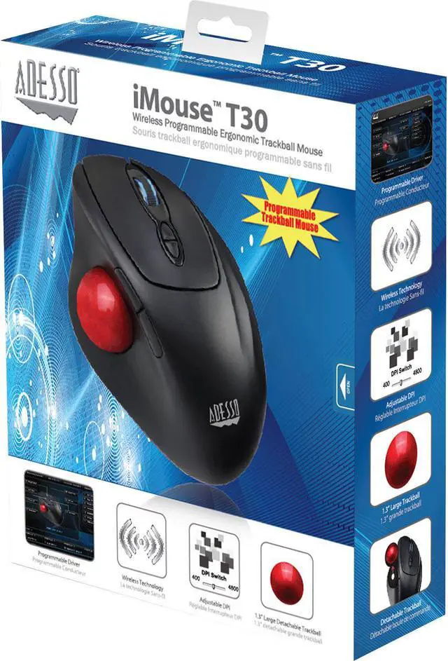Alt view image 3 of 5 - Adesso iMouse T30 - 2.4 GHz Wireless 4 Button Desktop Trackball