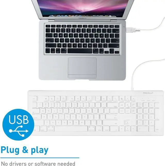 Alt view image 6 of 6 - Macally Full Size USB Wired Keyboard (MKEYE) for Mac and PC (White) w/Shortcu...