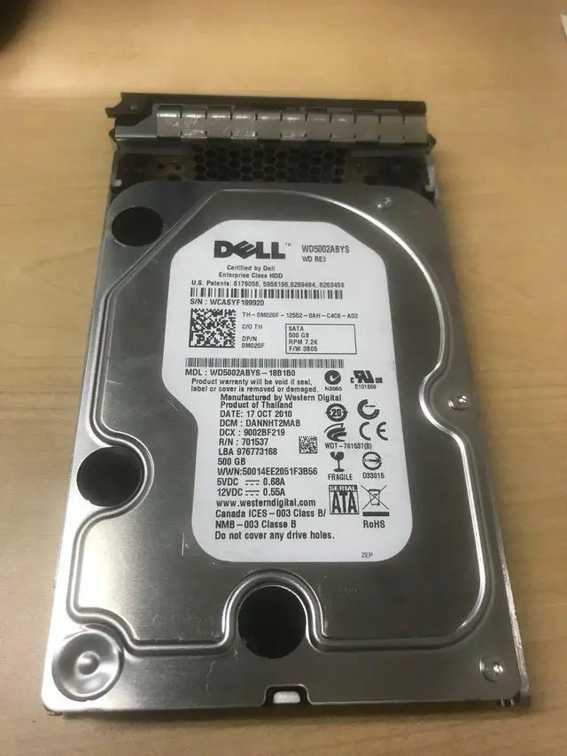Main image of DELL M020F 500GB 7.2K SATA 3.5 LFF 3GBPS HDD W/TRAY X968D WD5002ABYS FOR PE R710