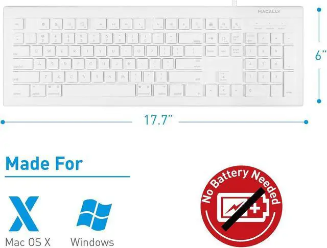 Alt view image 2 of 6 - Macally Full Size USB Wired Keyboard (MKEYE) for Mac and PC (White) w/Shortcu...
