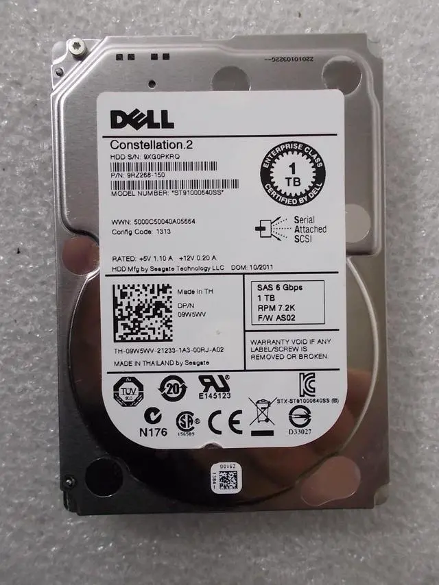 Main image of 1TB 7.2K 2.5" Seagate SAS Hard Drive ST91000640SS Dell PN 9W5WV No Tray