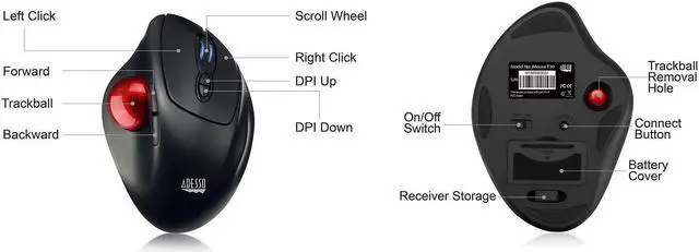 Alt view image 5 of 5 - Adesso iMouse T30 - 2.4 GHz Wireless 4 Button Desktop Trackball