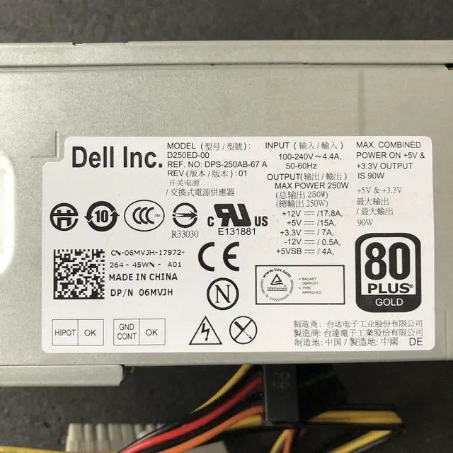 Alt view image 5 of 6 - Dell Optiplex 3010 7010 9010 390 250W Power Supply 6MVJH K2H58 FY9H3 HY6D2 G4V10