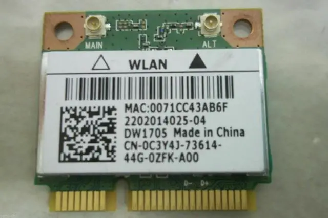 Main image of Dell Wireless DW1705 WiFi 802.11 b/g/n + Bluetooth Mini-PCI Express Card (C3Y4J)