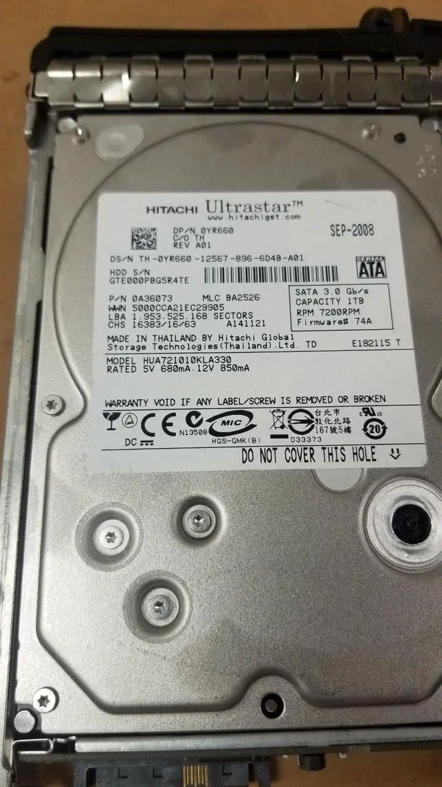 Alt view image 2 of 4 - Dell YR660 3.5" 1TB 7200RPM SATA Hard Drive with Tray