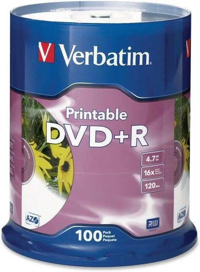 Main image of Verbatim DVD+R 4.7GB 16X White Inkjet Printable - 100pk Spindle 95145