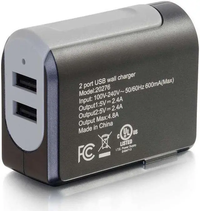 Alt view image 4 of 5 - C2G 2-Port USB Wall Charger - AC to USB Adapter, 5V 4.8A Output