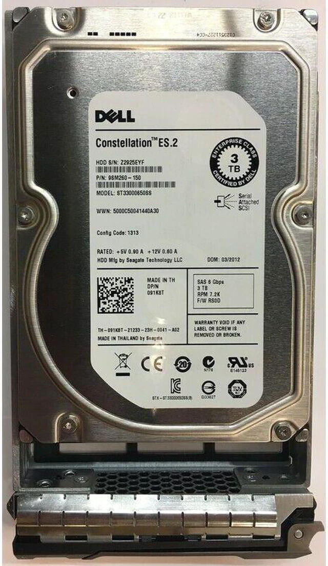 Main image of Dell 3TB, 7200RPM, SAS w/ tray - 91K8T