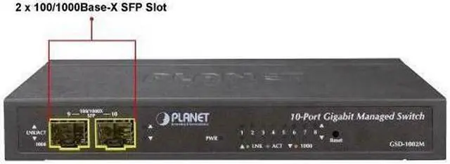 Alt view image 8 of 8 - PLANET GSD-1002M 8-Port 10/100/1000Mbps + 2-Port 100/1000X SFP Managed Desktop Switch