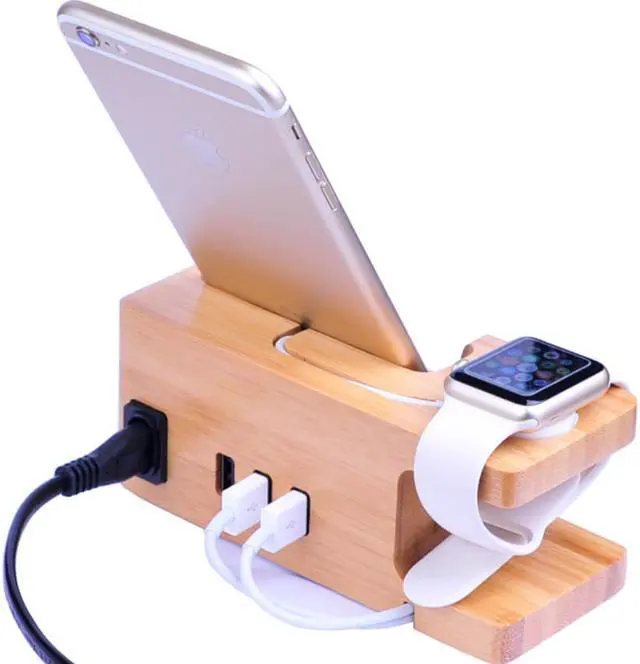 Alt view image 2 of 3 - Jonathan Ct. Wood Charging Stand for Phone and Watch