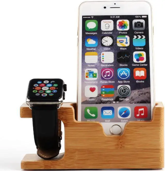 Alt view image 3 of 3 - Jonathan Ct. Wood Charging Stand for Phone and Watch