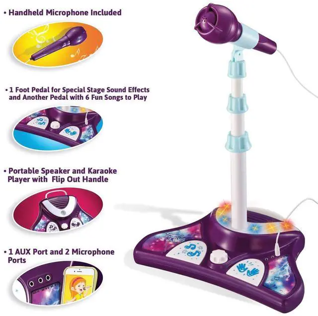 Alt view image 3 of 6 - Little Pretender L P Kids Karaoke Machine with 2 Microphones and Adjustable Stand