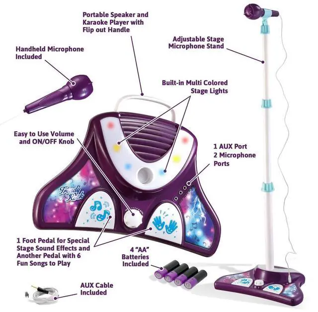 Alt view image 4 of 6 - Little Pretender L P Kids Karaoke Machine with 2 Microphones and Adjustable Stand