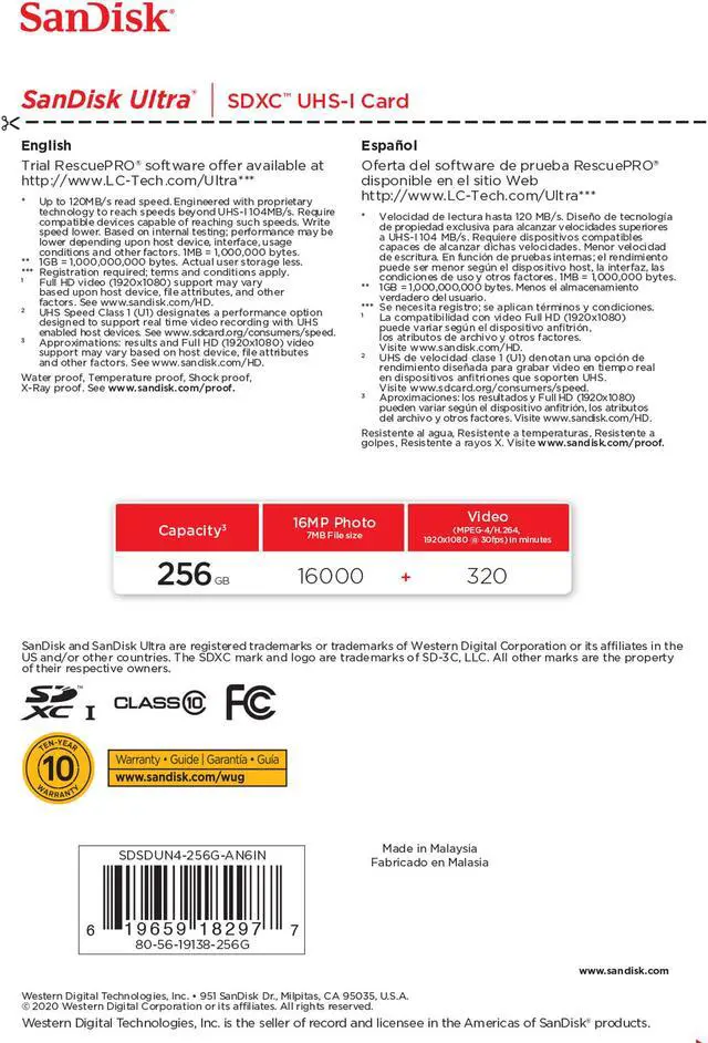 Alt view image 5 of 8 - SanDisk Ultra SDXC Memory Card 256GB Class 10UHSI 120MBS