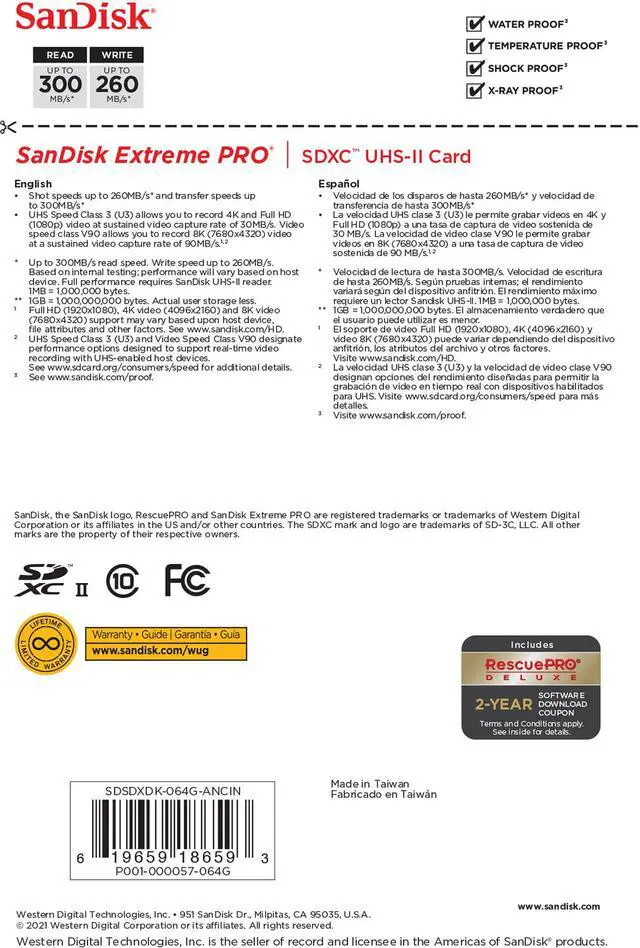 Alt view image 5 of 20 - SanDisk 64GB Extreme PRO UHS-II Memory Card, 300MB/s Read, 260MB/s Write