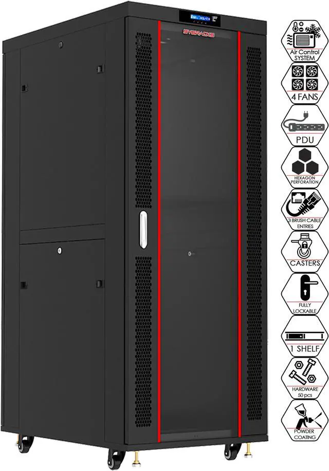 Main image of Sysracks 37U 39" Deep Server Rack Cabinet It Data Enclosure For Server and other 19" Equipment Accessories - Over $190 Included / Thermostat / Casters / LCD Screen / PDU / Shelf and other accessories