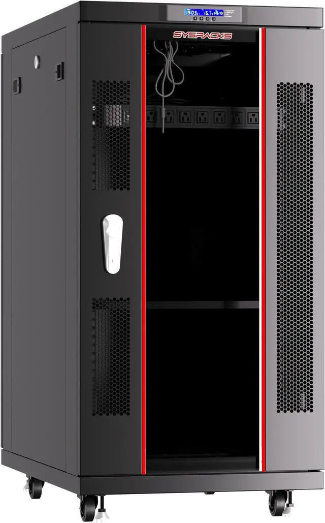 Alt view image 2 of 4 - Server Rack - Locking Cabinet - Network Rack - Av Cabinet - 18 U - Rack Mount - Free Standing Network Rack- Server Cabinet - Caster Leveler - Rack Shelf - Cooling Fan - Thermostat - PDU -39 inch Depth
