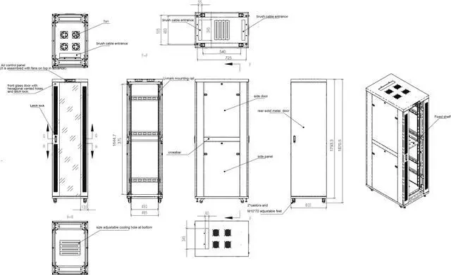 Alt view image 5 of 7 - Server Rack - Locking Cabinet - Network Rack - Av Cabinet - 37U - Rack Mount - Free Standing Network Rack- Server Cabinet - Caster Leveler - Shelf - Cooling Fan - Thermostat - PDU - MESH DOORS