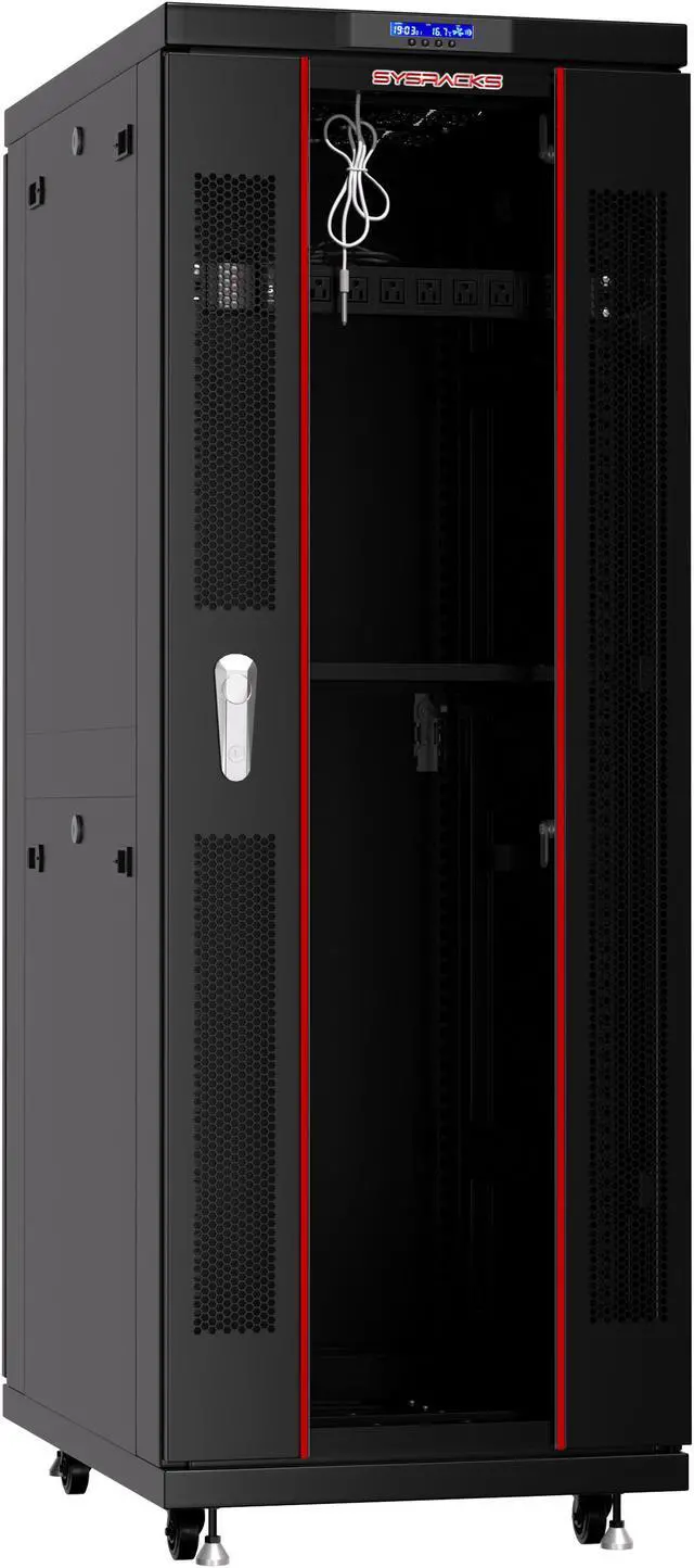 Alt view image 2 of 7 - Server Rack - Locking Cabinet - Network Rack - Av Cabinet - 37U - Rack Mount - Free Standing Network Rack- Server Cabinet - Caster Leveler - Rack Shelf - Cooling Fans - Thermostat – PDU – 32" Depth