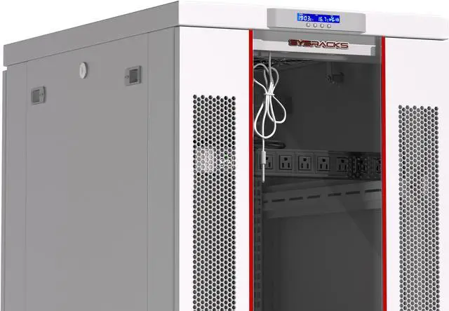 Alt view image 2 of 7 - Server Rack - Locking Cabinet - Network Rack - Av Cabinet - 18U - Rack Mount - Free Standing Network Rack- Server Cabinet - Caster Leveler - Shelf - Cooling Fan - Thermostat - PDU - Light Grey