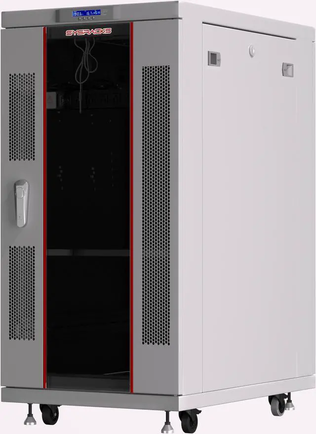 Main image of Server Rack - Locking Cabinet - Network Rack - Av Cabinet - 18U - Rack Mount - Free Standing Network Rack- Server Cabinet - Caster Leveler - Shelf - Cooling Fan - Thermostat - PDU - Light Grey