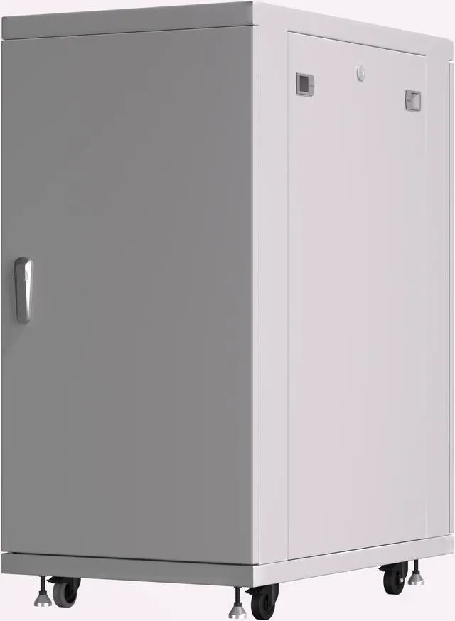Alt view image 4 of 7 - Server Rack - Locking Cabinet - Network Rack - Av Cabinet - 18U - Rack Mount - Free Standing Network Rack- Server Cabinet - Caster Leveler - Shelf - Cooling Fan - Thermostat - PDU - Light Grey