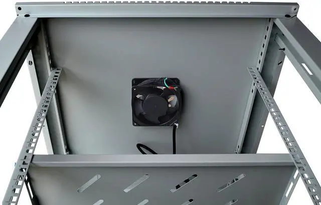 Alt view image 6 of 7 - Server Rack – 9U - Wall Mount Rack - Locking Cabinet for Network - Electronics - Security - Audio - Video - AV Equipment - Data Rack - Legs / Power Strip / Shelf / Fan - 24-Inch Deep - LIGHT GREY