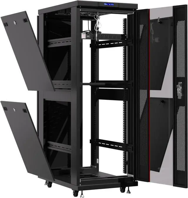 Alt view image 5 of 7 - Server Rack - Locking Cabinet - Network Rack - Av Cabinet - 37U - Rack Mount - Free Standing Network Rack- Server Cabinet - Caster Leveler - Rack Shelf - Cooling Fans - Thermostat – PDU – 24" Depth
