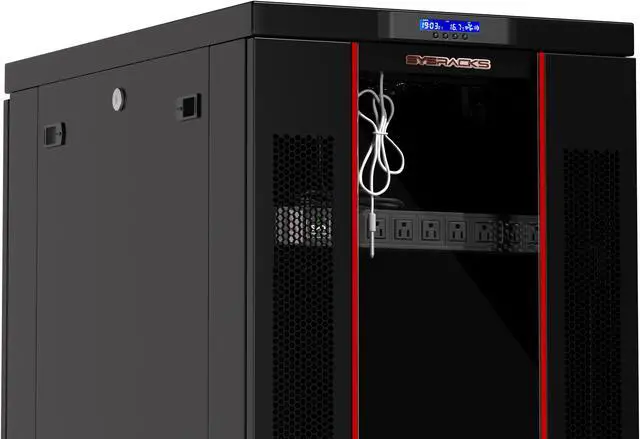 Alt view image 3 of 7 - Server Rack - Locking Cabinet - Network Rack - Av Cabinet - 37U - Rack Mount - Free Standing Network Rack- Server Cabinet - Caster Leveler - Rack Shelf - Cooling Fans - Thermostat – PDU – 24" Depth