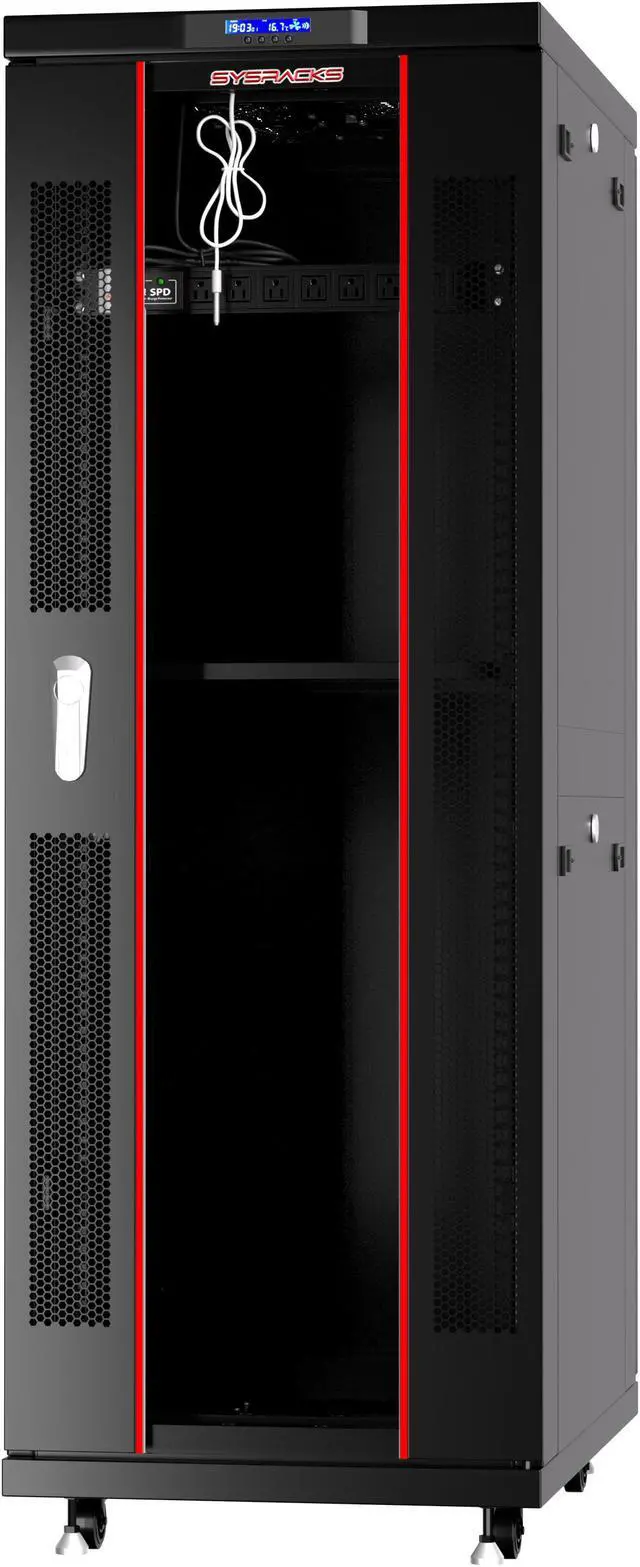 Alt view image 6 of 7 - Server Rack - Locking Cabinet - Network Rack - Av Cabinet - 37U - Rack Mount - Free Standing Network Rack- Server Cabinet - Caster Leveler - Rack Shelf - Cooling Fans - Thermostat – PDU – 24" Depth