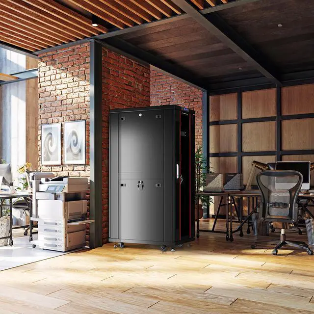 Alt view image 7 of 7 - Server Rack - Locking Cabinet - Network Rack - Av Cabinet - 37U - Rack Mount - Free Standing Network Rack- Server Cabinet - Caster Leveler - Rack Shelf - Cooling Fans - Thermostat – PDU – 24" Depth
