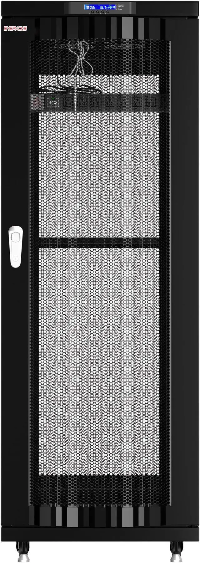 Alt view image 4 of 7 - Server Rack - Locking Cabinet - Network Rack - Av Cabinet - 42U - Rack Mount - Free Standing Network Rack- Server Cabinet - Caster Leveler - Shelf - Cooling Fan - Thermostat - PDU - Venter Doors