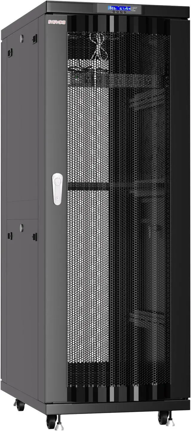 Alt view image 3 of 7 - Server Rack - Locking Cabinet - Network Rack - Av Cabinet - 32U - Rack Mount - Free Standing Network Rack- Server Cabinet - Caster Leveler - Shelf - Cooling Fan - Thermostat - PDU - Venter Doors