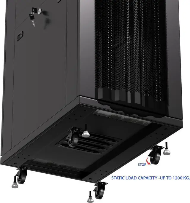 Alt view image 6 of 7 - Server Rack - Locking Cabinet - Network Rack - Av Cabinet - 32U - Rack Mount - Free Standing Network Rack- Server Cabinet - Caster Leveler - Shelf - Cooling Fan - Thermostat - PDU - Venter Doors