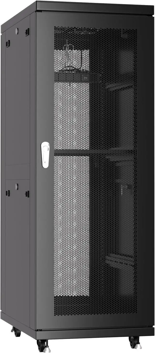 Alt view image 4 of 7 - Server Rack - Locking Cabinet - Network Rack - Av Cabinet - 32U - Rack Mount - Free Standing Network Rack- Server Cabinet - Caster Leveler - Shelf - Cooling Fan - Thermostat - PDU - Venter Doors