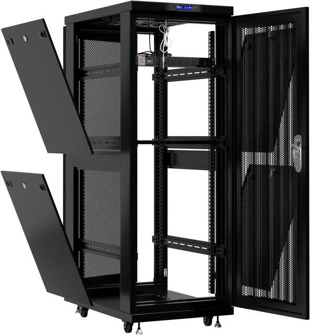 Alt view image 2 of 7 - Server Rack - Locking Cabinet - Network Rack - Av Cabinet - 42U - Rack Mount - Free Standing Network Rack- Server Cabinet - Caster Leveler - Shelf - Cooling Fan - Thermostat - PDU - Venter Doors