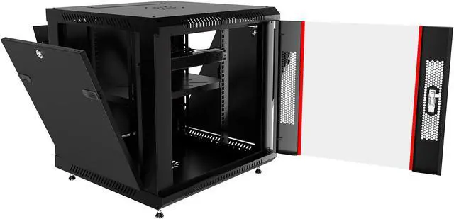 Alt view image 6 of 7 - Server Rack – 6U - Wall Mount Rack - Locking Cabinet for Network - Electronics - Security - Audio - Video - AV Equipment - Data Rack - Legs / Power Strip / Shelf / Fan - 18-Inch Deep
