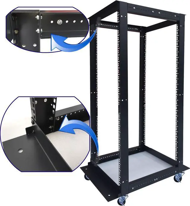 Alt view image 6 of 14 - 22U  4 Post Open Frame 19" Network Server Rack Cabinet Adjustable Depth 24"-37" FITS MOST SERVER EQUIPMENT