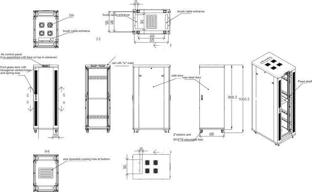 Alt view image 6 of 7 - 18U 35-inch Depth Grey White Server Cabinet Network Rack Standing IT Networking Enclosure on Wheels with Thermostat and Accessories - LCD-screen - 4 X Cooling Fans - Casters - Vented Shelf - Sensor