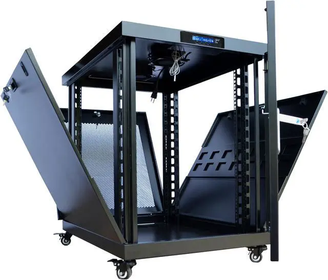 Main image of 18U Server Rack Cabinet Enclosure Premium Series Sysracks 24" Depth  ! LCD Screen, Thermosystem, 2 Cooling Fans, Mesh Doors!