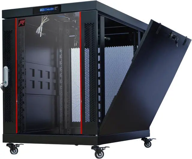 Alt view image 4 of 7 - 18U Server Rack Cabinet Enclosure Premium Series Sysracks 24" Depth  ! LCD Screen, Thermosystem, 2 Cooling Fans, Mesh Doors!
