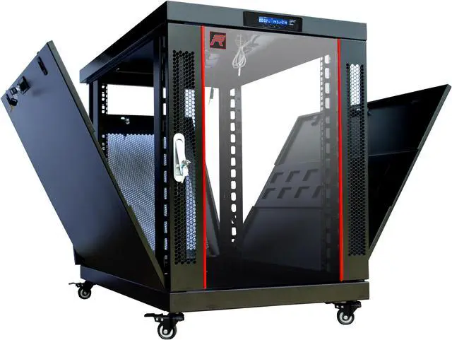 Alt view image 2 of 7 - 12U Server Rack Cabinet Enclosure Premium Series Sysracks 35" Depth  ! LCD Screen, Thermosystem, 2 Cooling Fans, Mesh Doors!