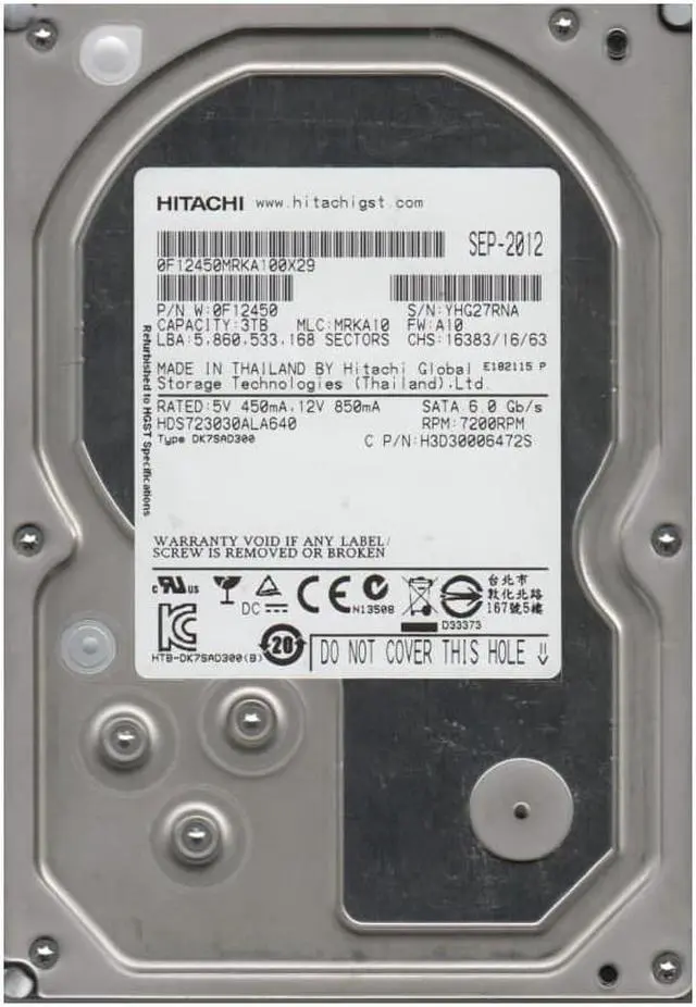 Alt view image 2 of 3 - HITACH DESKSTAR 3TB 7200RPM 64MB CACHE  6GB PER SECOND DAT TRANSFER RATE 3.5 INCH HARD DRIVE HDS723030ALA640