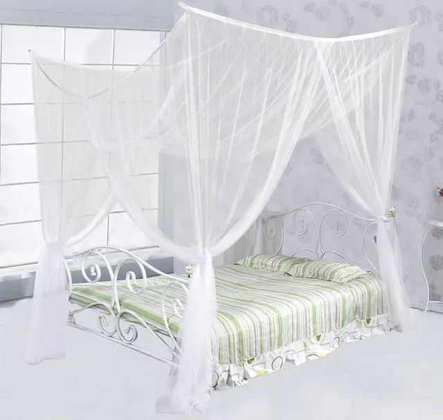 Main image of Just Relax Four Corner Post Elegant Mosquito Net Bed Canopy Set, White, Full/Queen/King