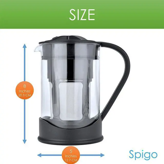 Alt view image 5 of 7 - Spigo Cold Brew Coffee Maker with Borosilicate Glass Pitcher, Black, 1 Liter, 8x5 Inches