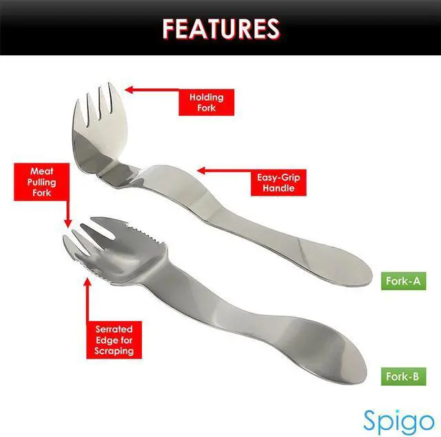 Alt view image 5 of 6 - Spigo 2-Piece Multi-Purpose Pulled Meat Shredder Fork Set, Silver, 7.9 Inches