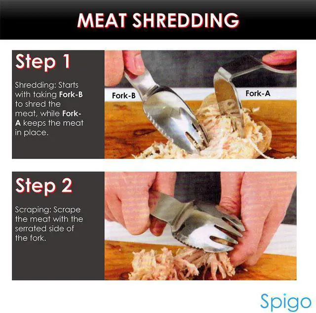 Alt view image 3 of 6 - Spigo 2-Piece Multi-Purpose Pulled Meat Shredder Fork Set, Silver, 7.9 Inches